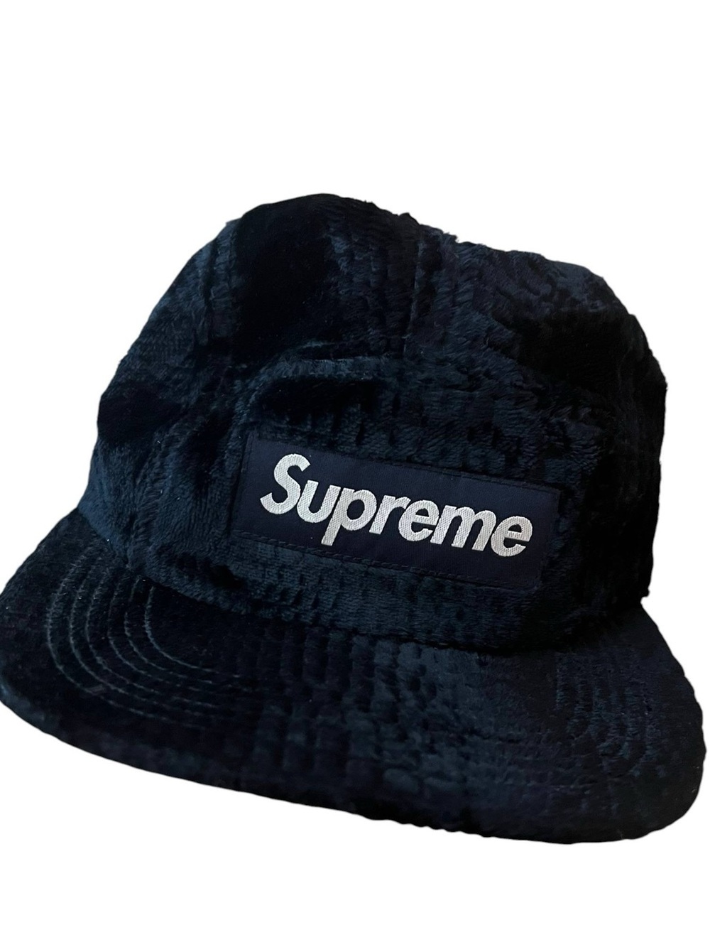 SUPREME Croc Embossed Velvet Camp Cap Black Box Logo F/W 16 (55)